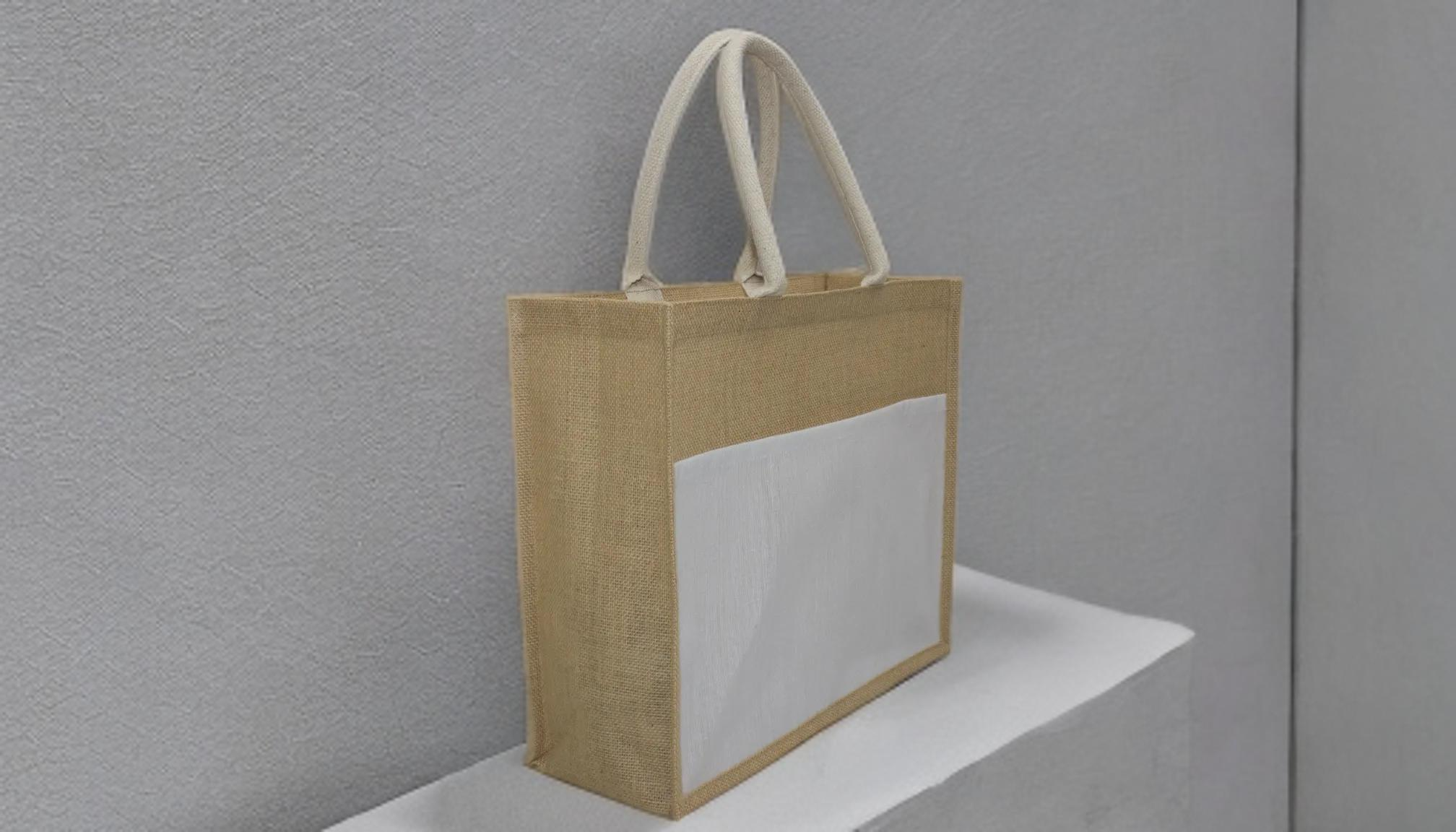 Jute Bag White Pocket