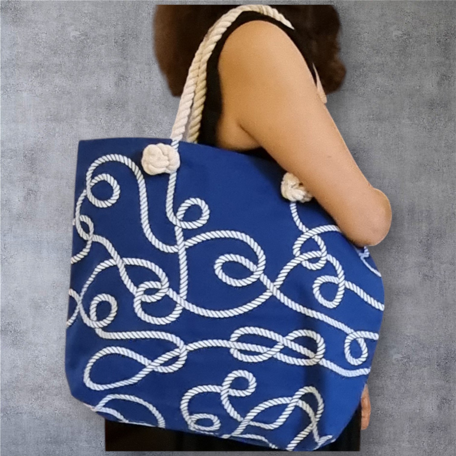 Blue Beach Bag with pocket